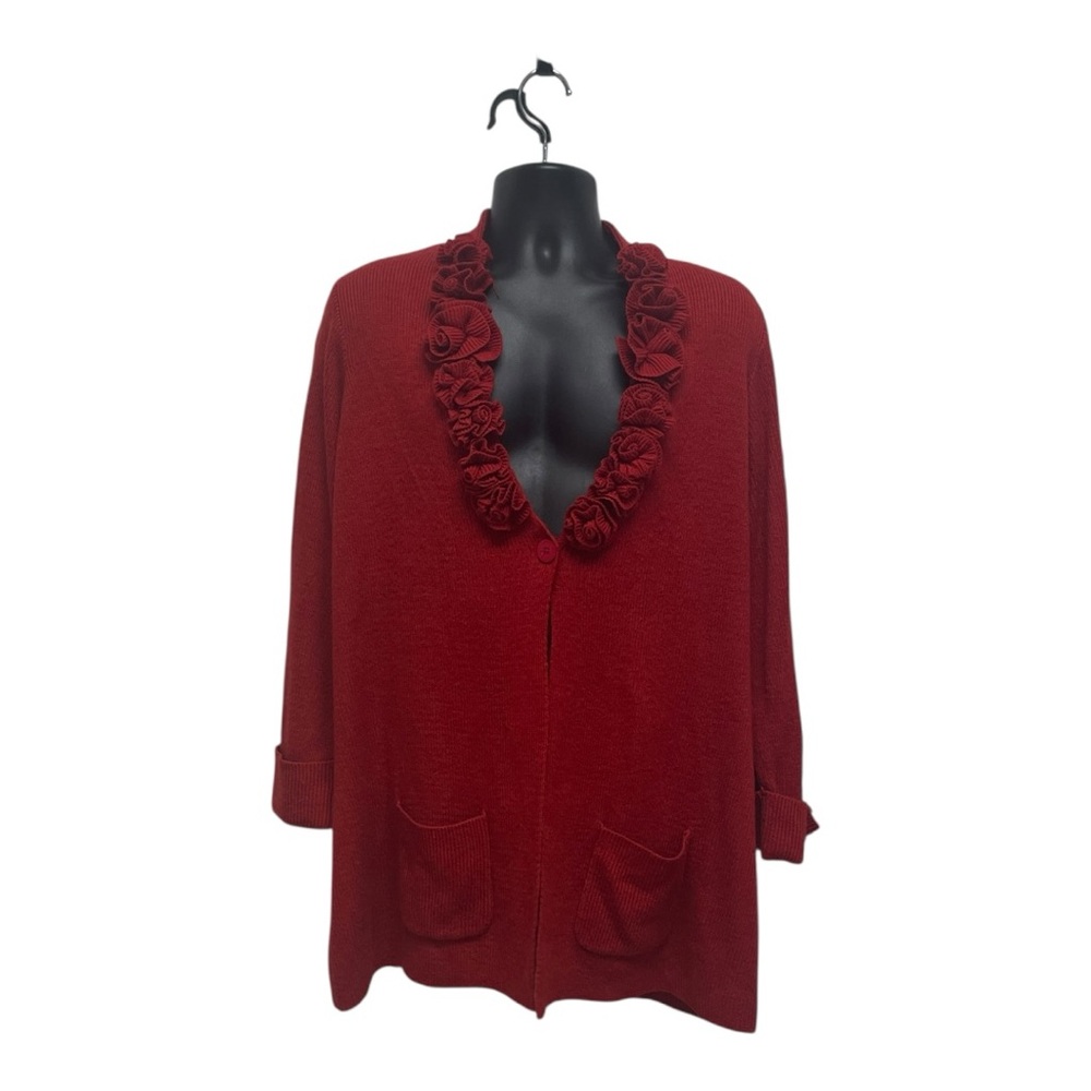 Joan Rivers Sophisticated Red Soft Knit Flutter Lapel Cardigan Shrug Size XL
